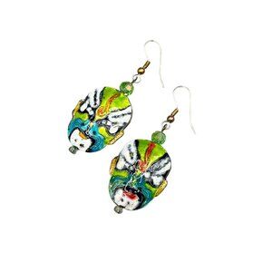 Handcrafted Japanese Opera Mask Cloisonné Earrings with Dangle Hooks